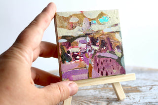 Abstract Miniature Painting on Canvas – 3x3 Inch Original Art – Mixed Media Artwork