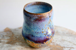 Artisan hand painted pottery Mug with Mandala Design – Blue, Purple, and Gold Accents