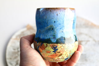 Artisan hand painted pottery Mug with Mandala Design – Blue and Gold Accents