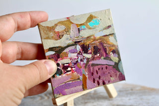 Abstract Miniature Painting on Canvas – 3x3 Inch Original Art – Mixed Media Artwork