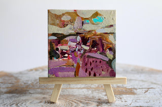 Abstract Miniature Painting on Canvas – 3x3 Inch Original Art – Mixed Media Artwork