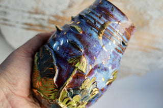 Artisan Ceramic Wall Vase – Mystical Moonlight Forest, Mushroom Design