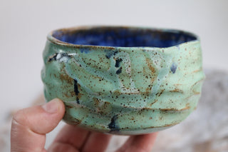 Unique Green Handmade Japanese style tea bowl - Functional Pottery Artwork for Matcha style lovers.