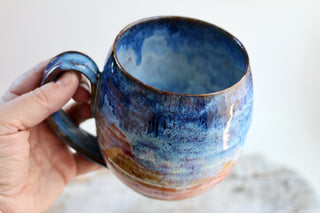 Large Sunset Artwork Ceramic Mug - Unique Golden Design, Handmade Functional Pottery, Perfect Gift for Art Lovers & Coffee Enthusiasts