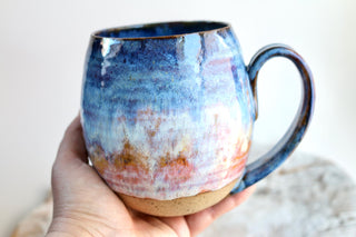 Large Sunset Artwork Ceramic Mug - Unique Golden Design, Handmade Functional Pottery, Perfect Gift for Art Lovers & Coffee Enthusiasts