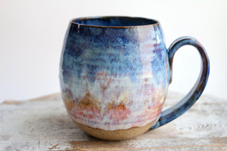 Large Sunset Artwork Ceramic Mug - Unique Golden Design, Handmade Functional Pottery, Perfect Gift for Art Lovers & Coffee Enthusiasts