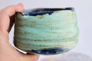 Unique Handmade light Green Japanese style tea bowl - Functional Pottery Artwork for Matcha style lovers.