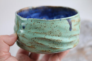 Unique Green Handmade Japanese style tea bowl - Functional Pottery Artwork for Matcha style lovers.