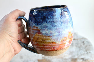 Large Sunset Artwork Ceramic Mug - Unique Golden Design, Handmade Functional Pottery, Perfect Gift for Art Lovers & Coffee Enthusiasts