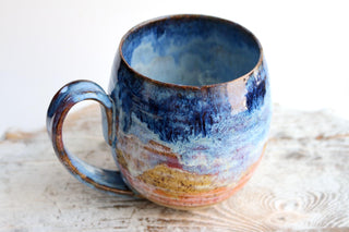 Large Sunset Artwork Ceramic Mug - Unique Golden Design, Handmade Functional Pottery, Perfect Gift for Art Lovers & Coffee Enthusiasts