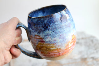 Large Sunset Artwork Ceramic Mug - Unique Golden Design, Handmade Functional Pottery, Perfect Gift for Art Lovers & Coffee Enthusiasts