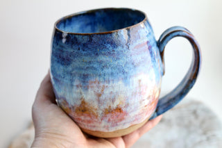 Large Sunset Artwork Ceramic Mug - Unique Golden Design, Handmade Functional Pottery, Perfect Gift for Art Lovers & Coffee Enthusiasts