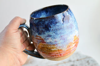 Large Sunset Artwork Ceramic Mug - Unique Golden Design, Handmade Functional Pottery, Perfect Gift for Art Lovers & Coffee Enthusiasts