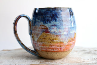 Large Sunset Artwork Ceramic Mug - Unique Golden Design, Handmade Functional Pottery, Perfect Gift for Art Lovers & Coffee Enthusiasts