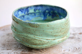 Unique Handmade light Green Japanese style tea bowl - Functional Pottery Artwork for Matcha style lovers.